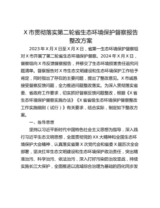 X市贯彻落实第二轮省生态环境保护督察报告整改方案