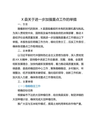 X县关于进一步加强重点工作的举措