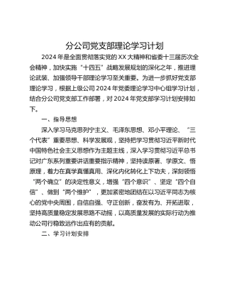 分公司党支部理论学习计划