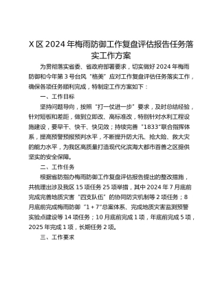 X区2024年梅雨防御工作复盘评估报告任务落实工作方案