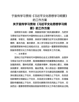 于宣传学习贯彻《习近平文化思想学习纲要》的工作方案