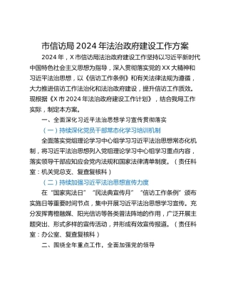 市信访局2024年法治政府建设工作方案