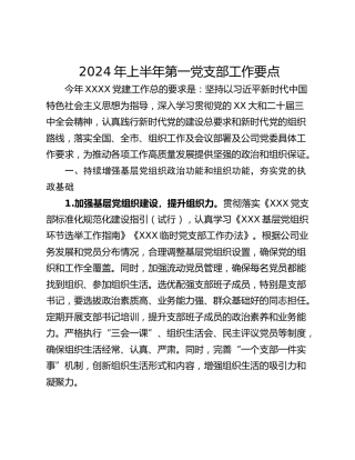 2024年上半年第一党支部工作要点