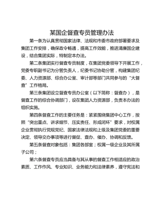 某国企督查专员管理办法
