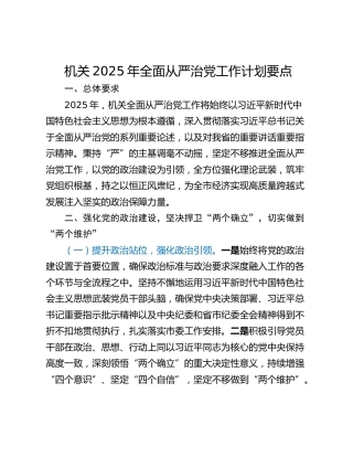 机关2025年全面从严治党工作计划要点