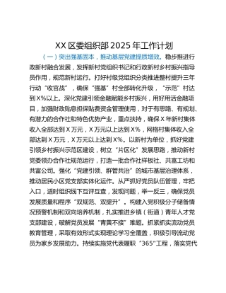 XX区委组织部2025年工作计划