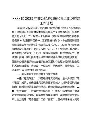 xxxx区2025年非公经济组织和社会组织党建工作计划