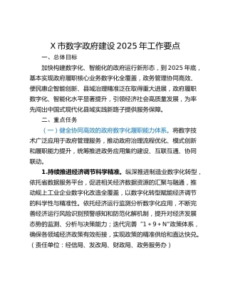 X市数字政府建设2025年工作要点