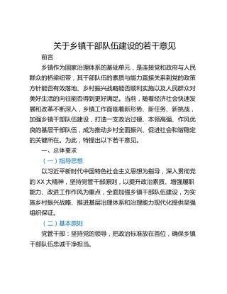关于乡镇干部队伍建设的若干意见