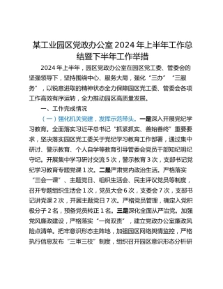 某工业园区党政办公室2024年上半年工作总结暨下半年工作举措