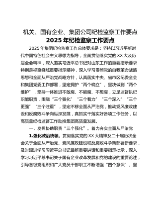 机关、国有企业、集团公司纪检监察工作要点