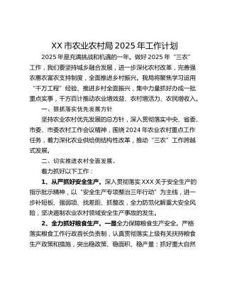XX市农业农村局2025年工作计划