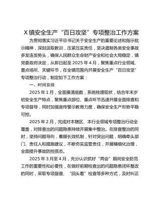 X镇安全生产“百日攻坚”专项整治工作方案