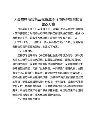 X县贯彻落实第三轮省生态环境保护督察报告整改方案