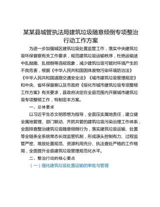 某某县城管执法局建筑垃圾随意倾倒专项整治行动工作方案