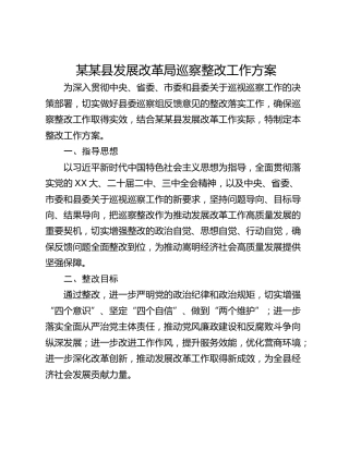 某某县发展改革局巡察整改工作方案