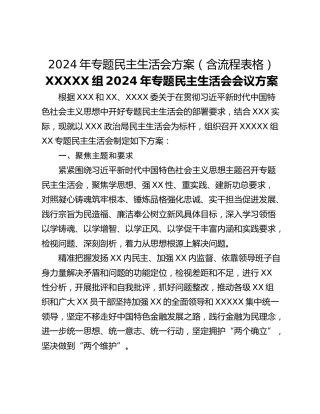 2024年专题民主生活会方案（含流程表格）
