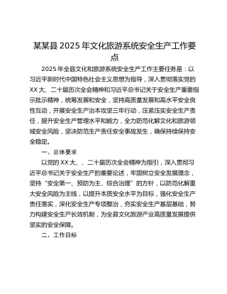 某某县2025年文化旅游系统安全生产工作要点