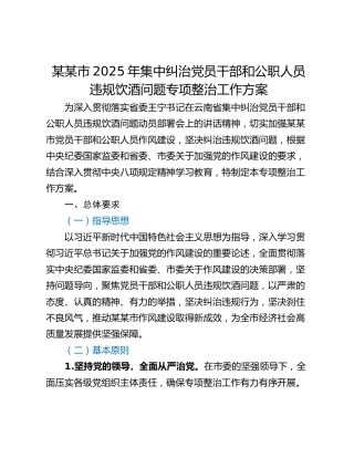 某某市2025年集中纠治党员干部和公职人员违规饮酒问题专项整治工作方案