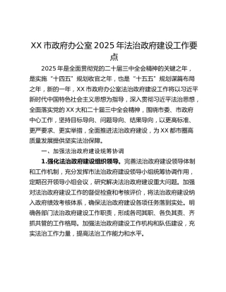 XX市政府办公室2025年法治政府建设工作要点