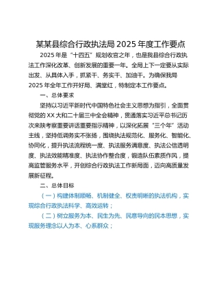 某某县综合行政执法局2025年度工作要点