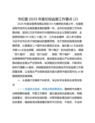 市纪委2025年度纪检监察工作要点 (2)