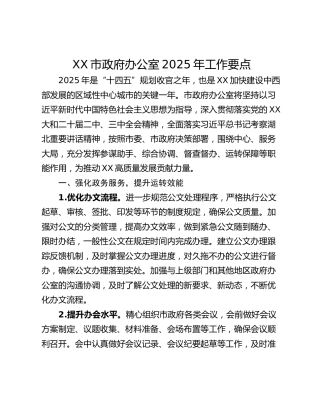 XX市政府办公室2025年工作要点