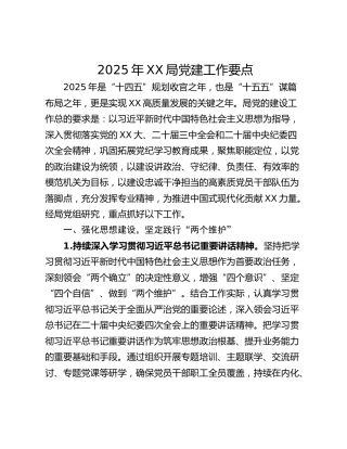 2025年XX局党建工作要点