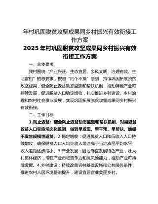 年村巩固脱贫攻坚成果同乡村振兴有效衔接工作方案