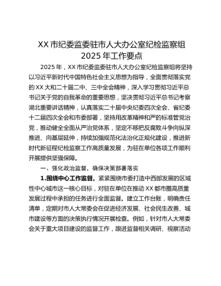 XX市纪委监委驻市人大办公室纪检监察组2025年工作要点