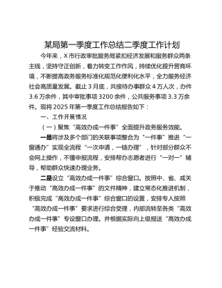 某局第一季度工作总结二季度工作计划