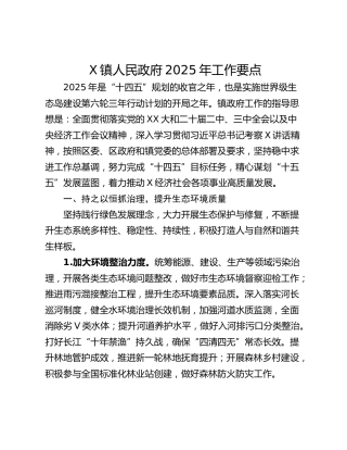 X镇人民政府2025年工作要点