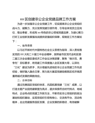 xx区创建非公企业党建品牌工作方案