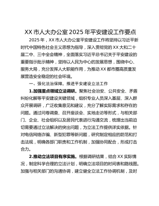 XX市人大办公室2025年平安建设工作要点