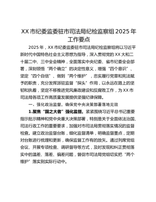 XX市纪委监委驻市司法局纪检监察组2025年工作要点