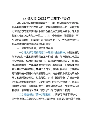 xx镇党委2025年党建工作要点