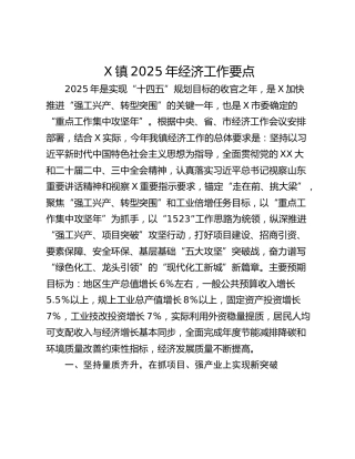 X镇2025年经济工作要点