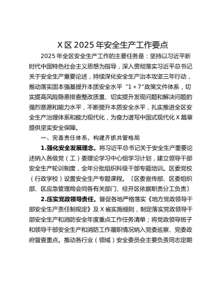 X区2025年安全生产工作要点