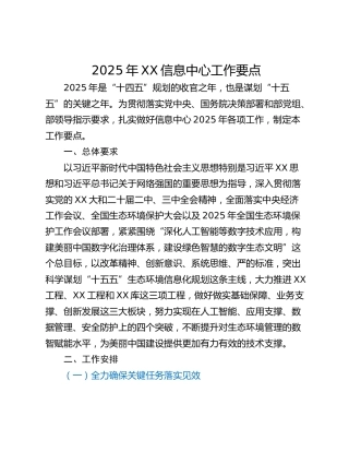 2025年XX信息中心工作要点