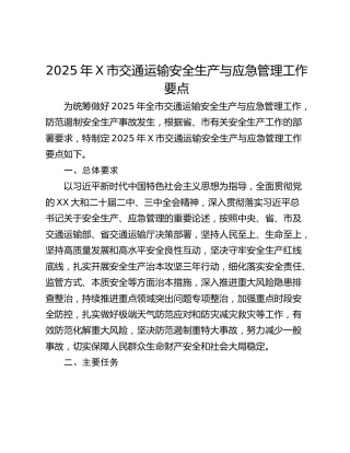 2025年X市交通运输安全生产与应急管理工作要点