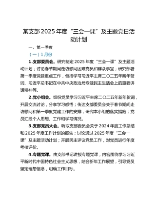 某支部2025年度“三会一课”及主题党日活动计划_1