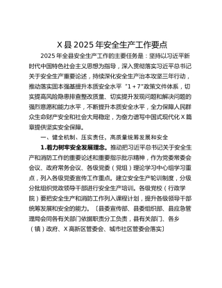 X县2025年安全生产工作要点_1