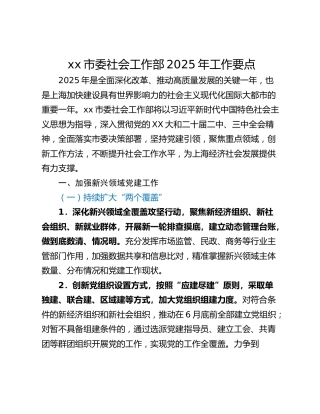 xx市委社会工作部2025年工作要点