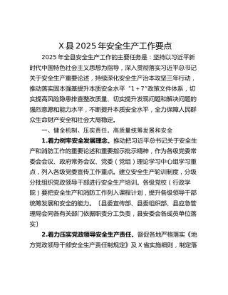 X县2025年安全生产工作要点
