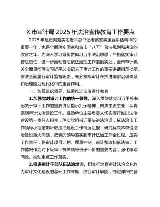 X市审计局2025年法治宣传教育工作要点