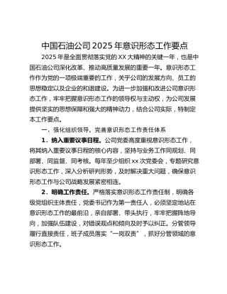 中国石油公司2025年意识形态工作要点