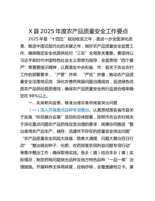 X县2025年度农产品质量安全工作要点