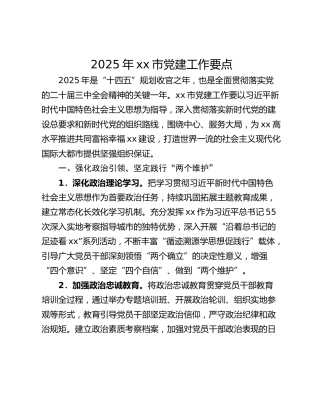 2025年xx市党建工作要点