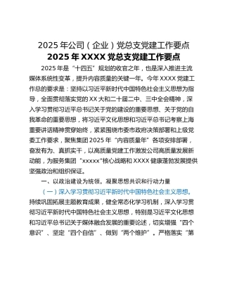2025年公司（企业）党总支党建工作要点