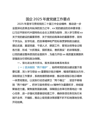 国企2025年度党建工作要点